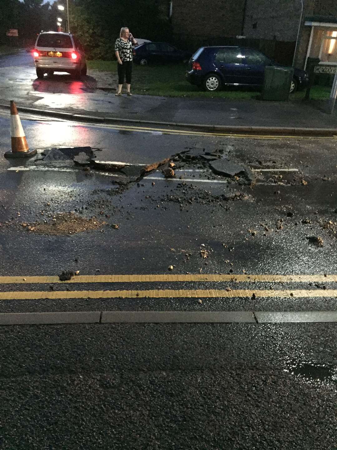 The road is damaged in Gaywood Drive 2016