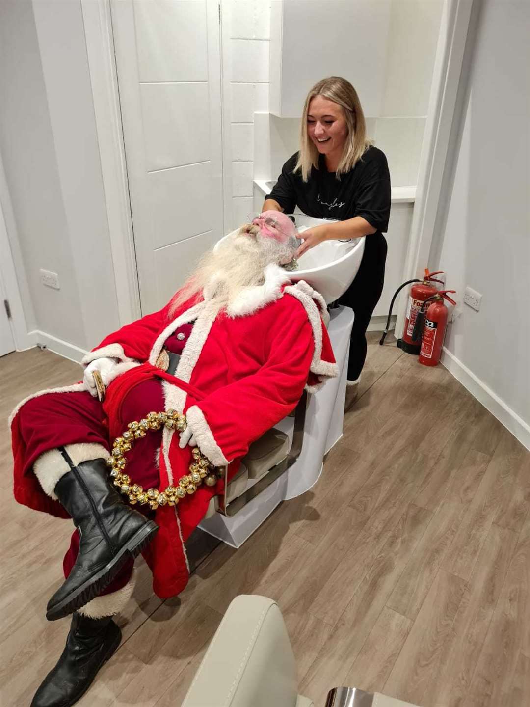Santa received a quick wash and blow dry from local hairdresser Aimee Alexander