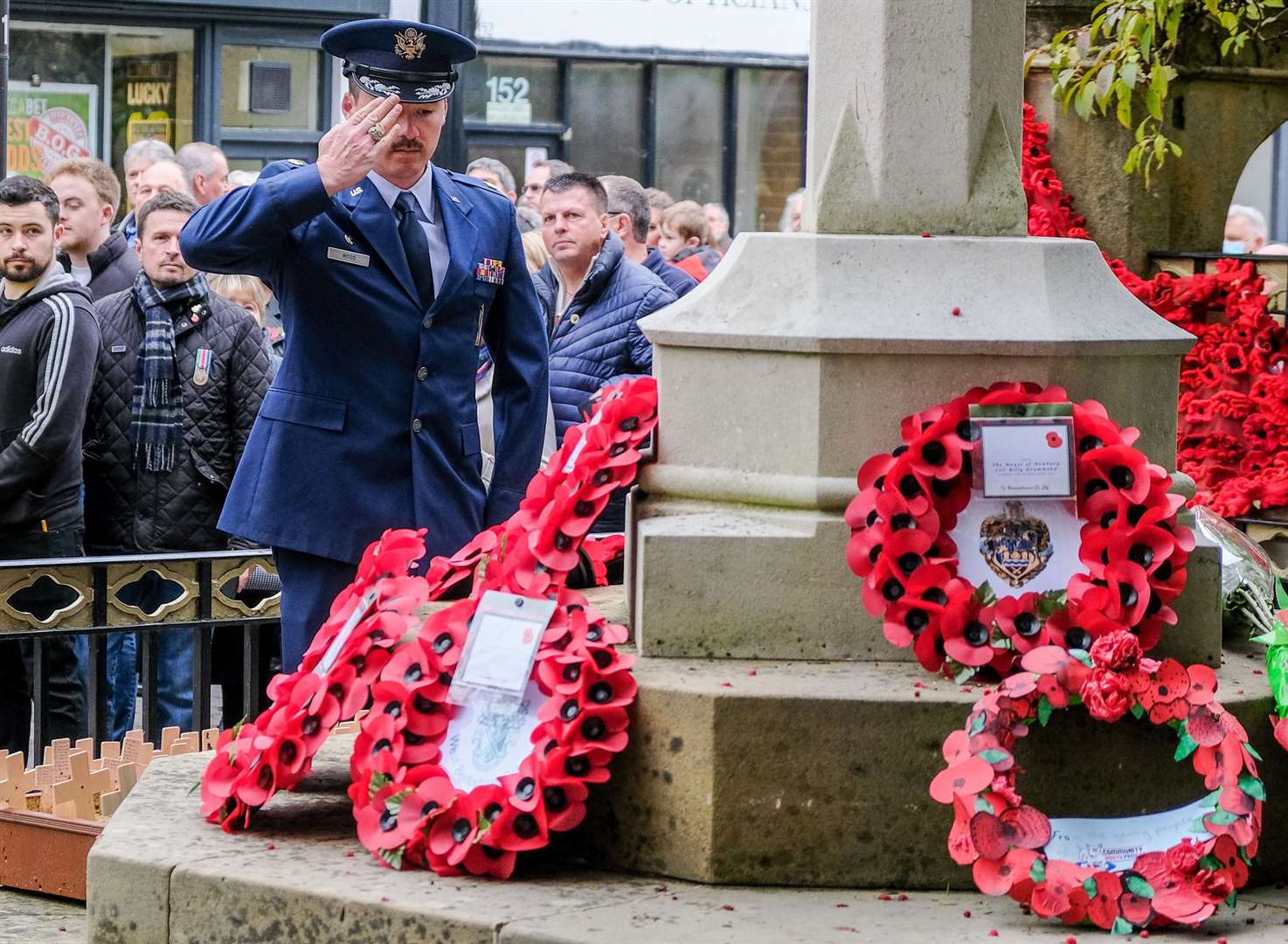 A salute at the war memorial in Newbury in 2021