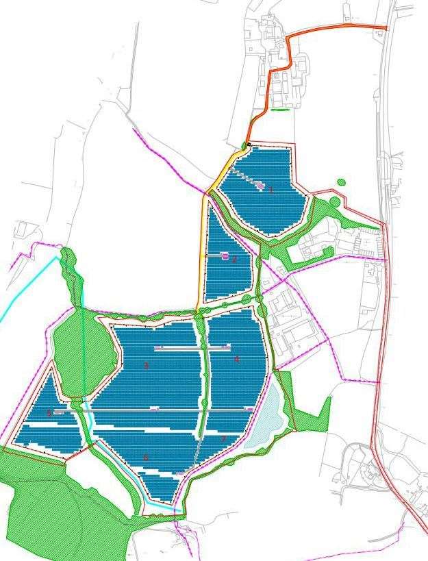 The site plan for the solar farm just west of the A339