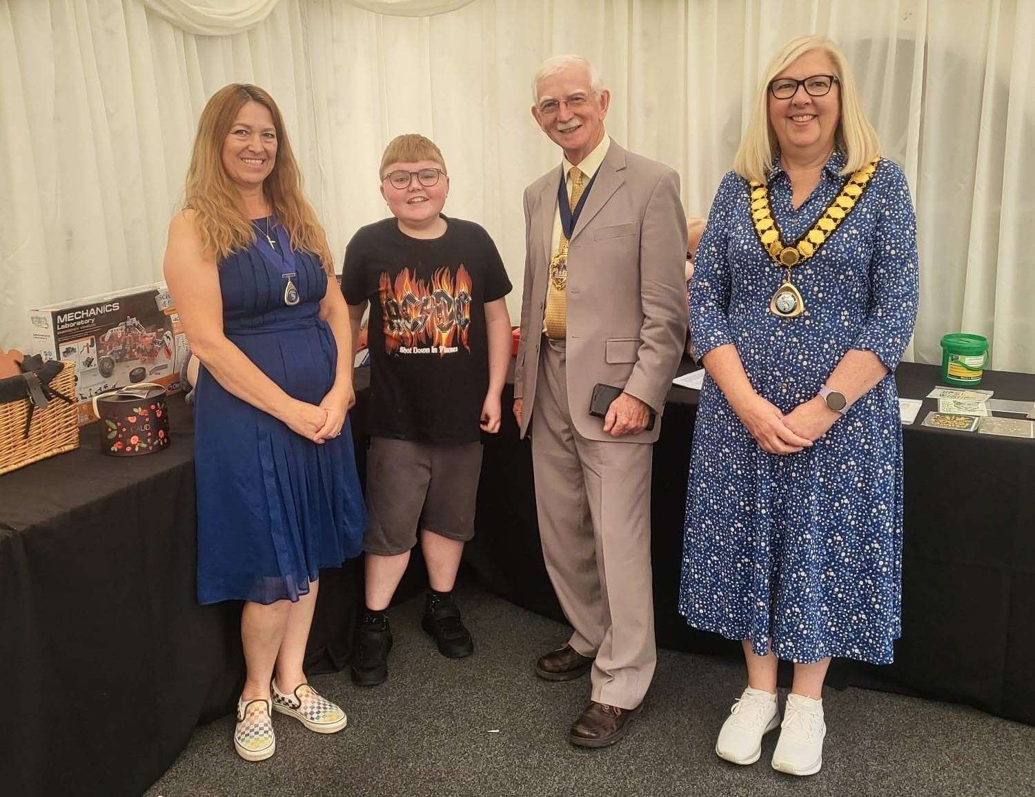 Owen Murray (second from left) with the deputy mayor of Thatcham, Petra Pemberton, and the mayor of Newbury, Andy Moore, with his consort Sheila Moore at an afternoon tea held at Donnington House Hotel