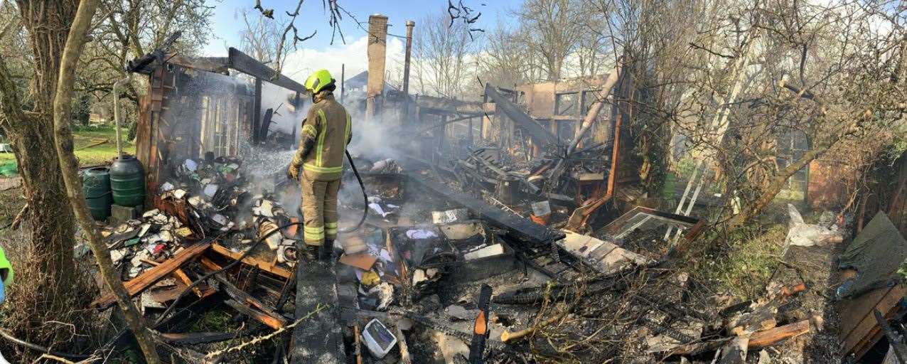 Nick Schlee studio and home destroyed by fire, picture Newbury Fire Service