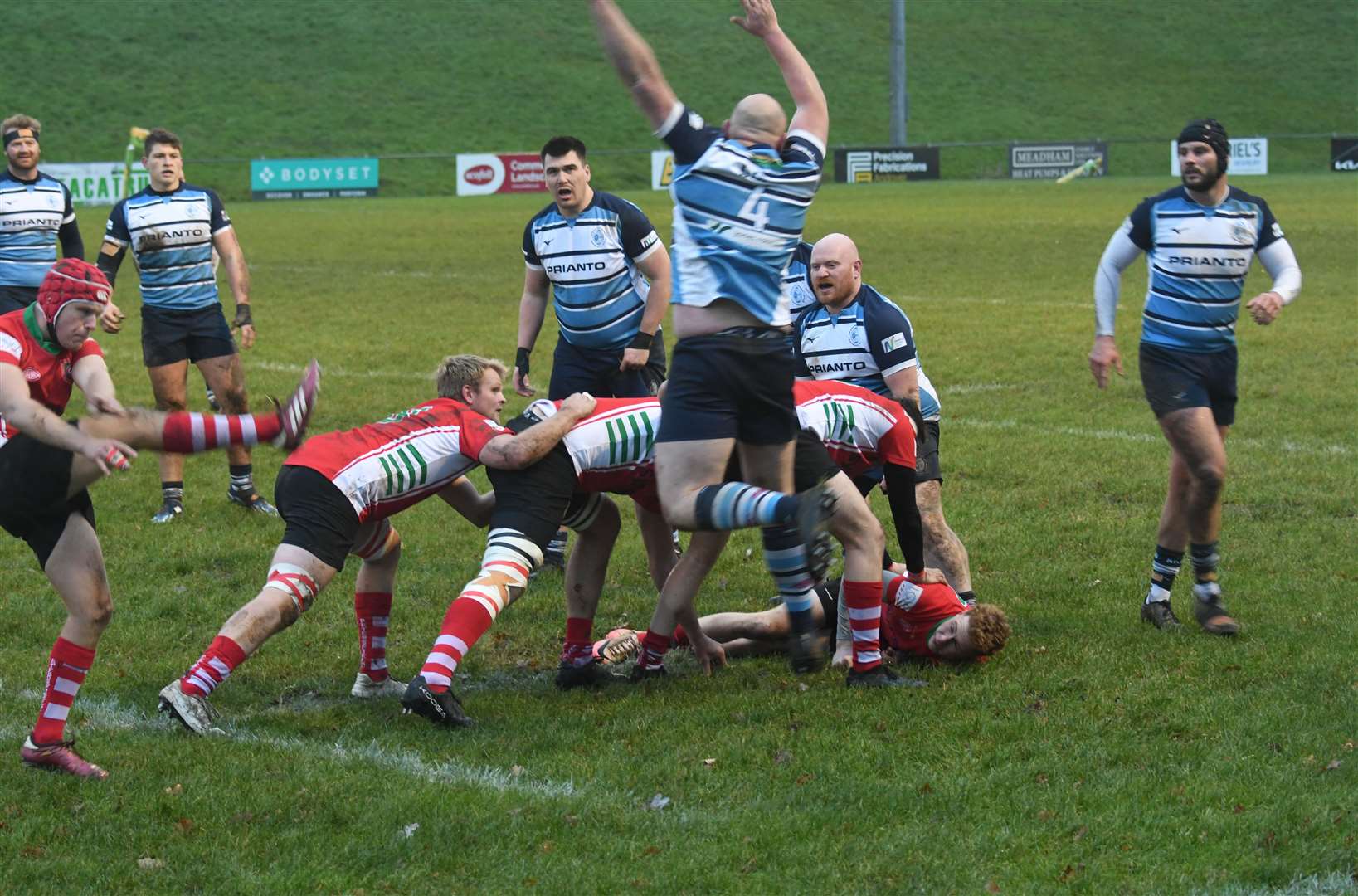 Newbury's Man of the Match Kyle Doel leaps into action - Photo: Peter Branch