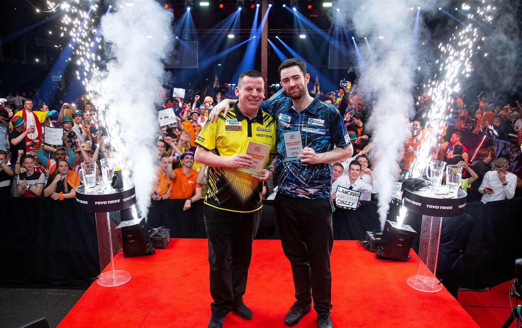 Humphries and Chisnall after the final. Pic Jonas Hunold/PDC Europe