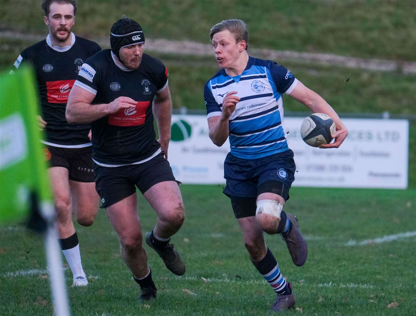Winger Robin Swann looks to break down the flank