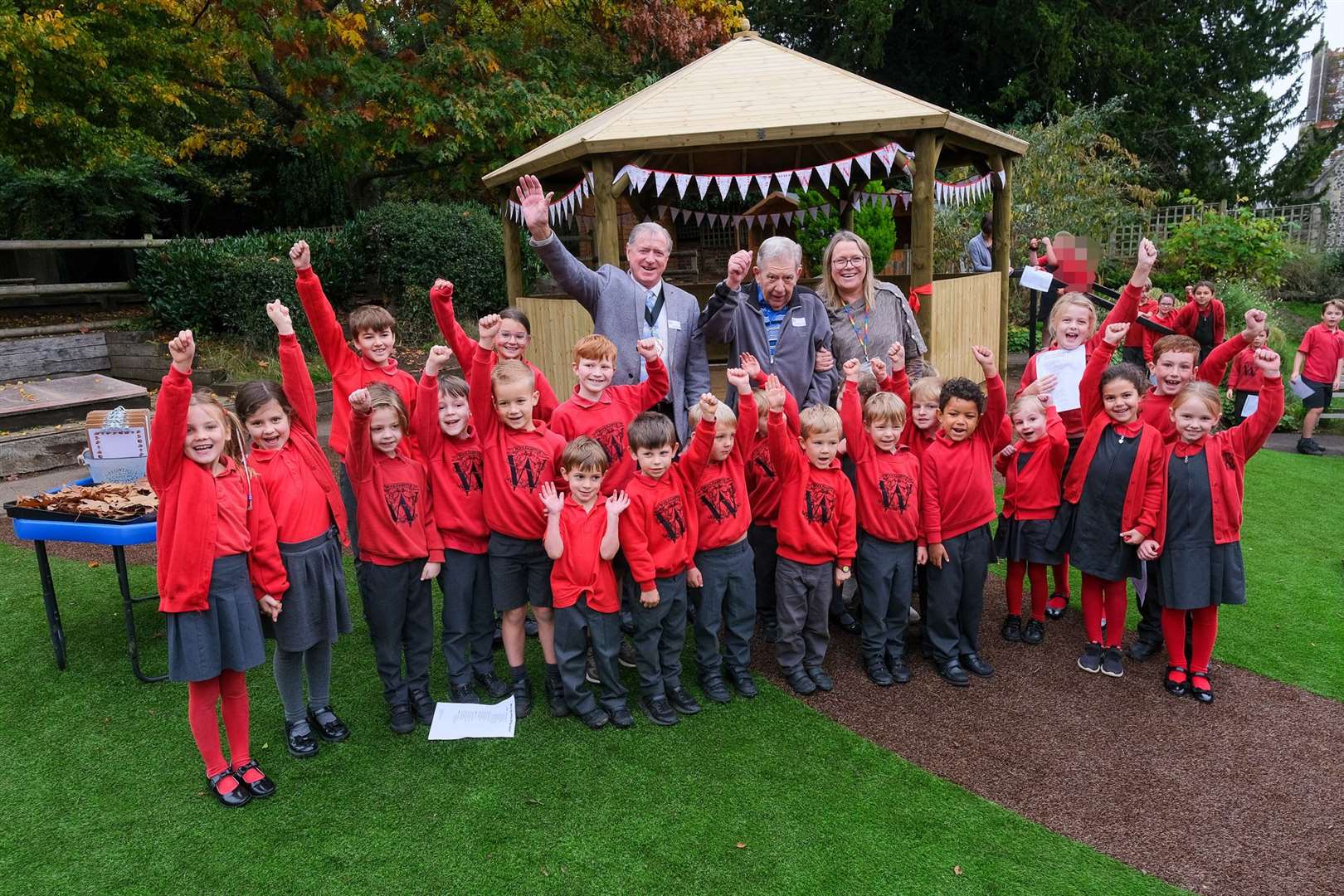 Parish councillor, Tony Renous, and West Berkshire chairman, Rick Jones, attending the opening of the new outdoor class room at Woolhampton School