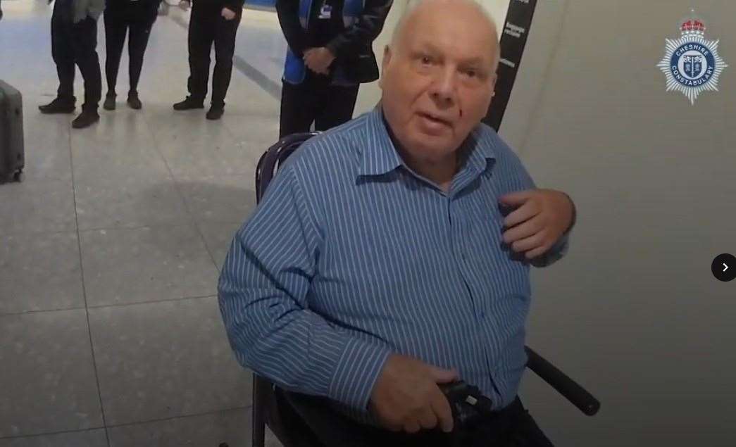 A screengrab taken from body-worn video of the arrest of Richard Burrows at Heathrow Airport (Cheshire Constabulary/PA)