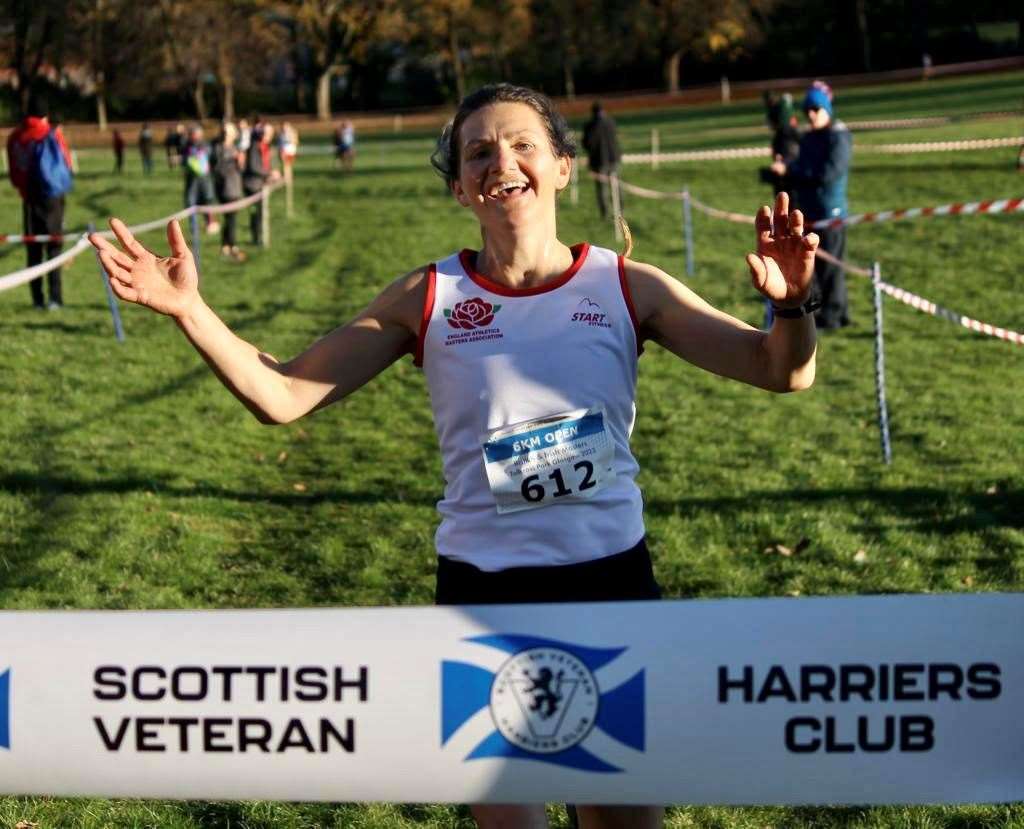 Jess Franklin crosses the line following an imperious performance in Glasgow