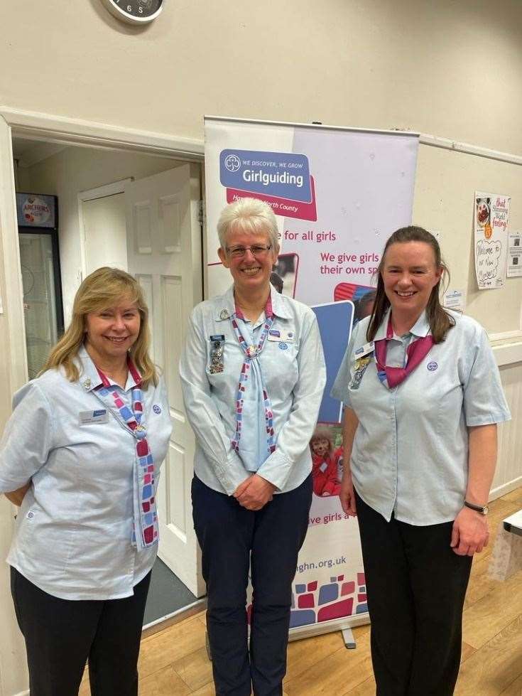 Assistant chief guide Liz Brown (left), Ruth Bint (middle) and county commissioner of Hampshire north Victoria Taylor (right)