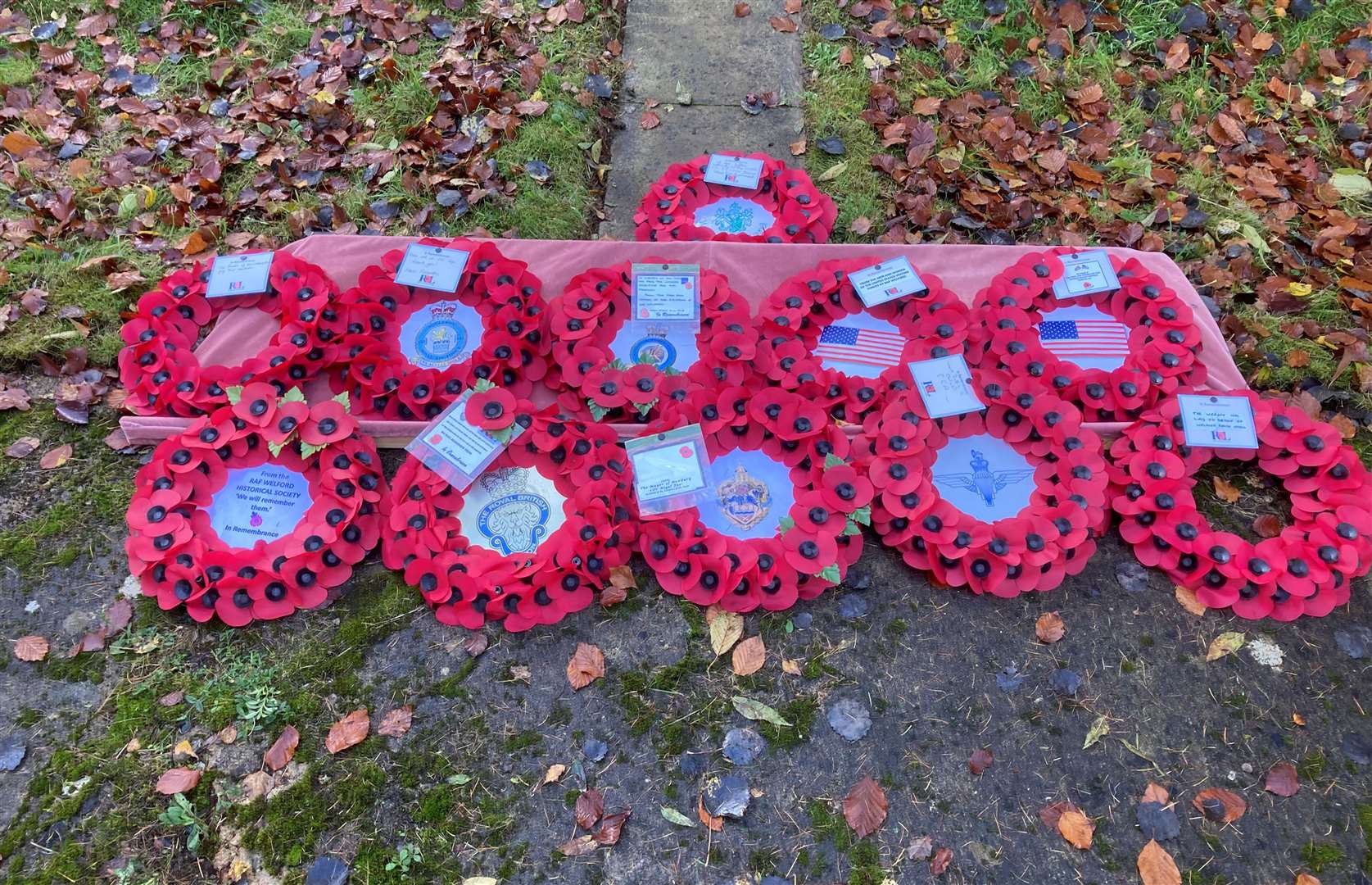 Wreaths laid during Remembrance at RAF Welford