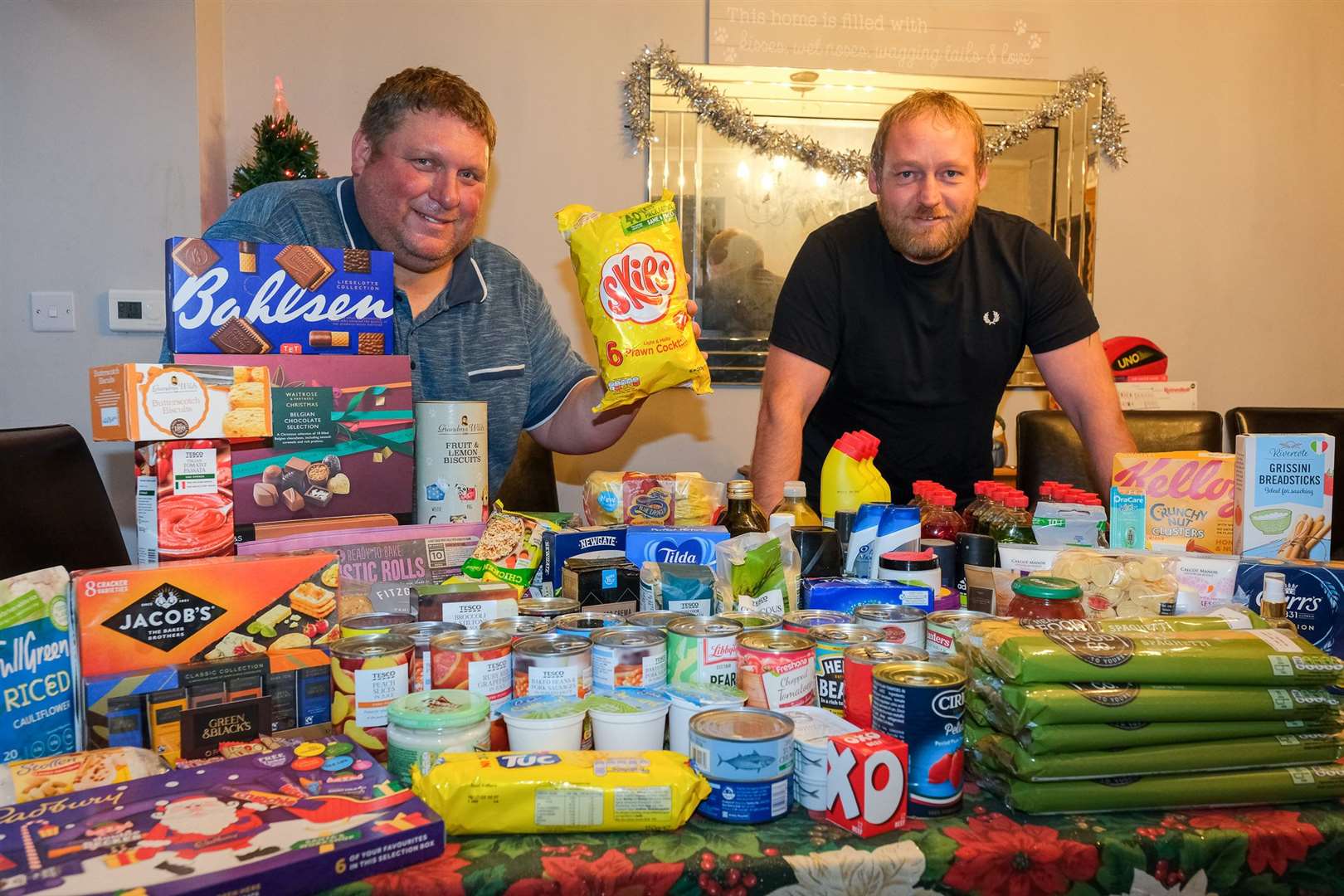 Mark Palmer- Broughton and Marc May with the food collected by Burns Walk residents.