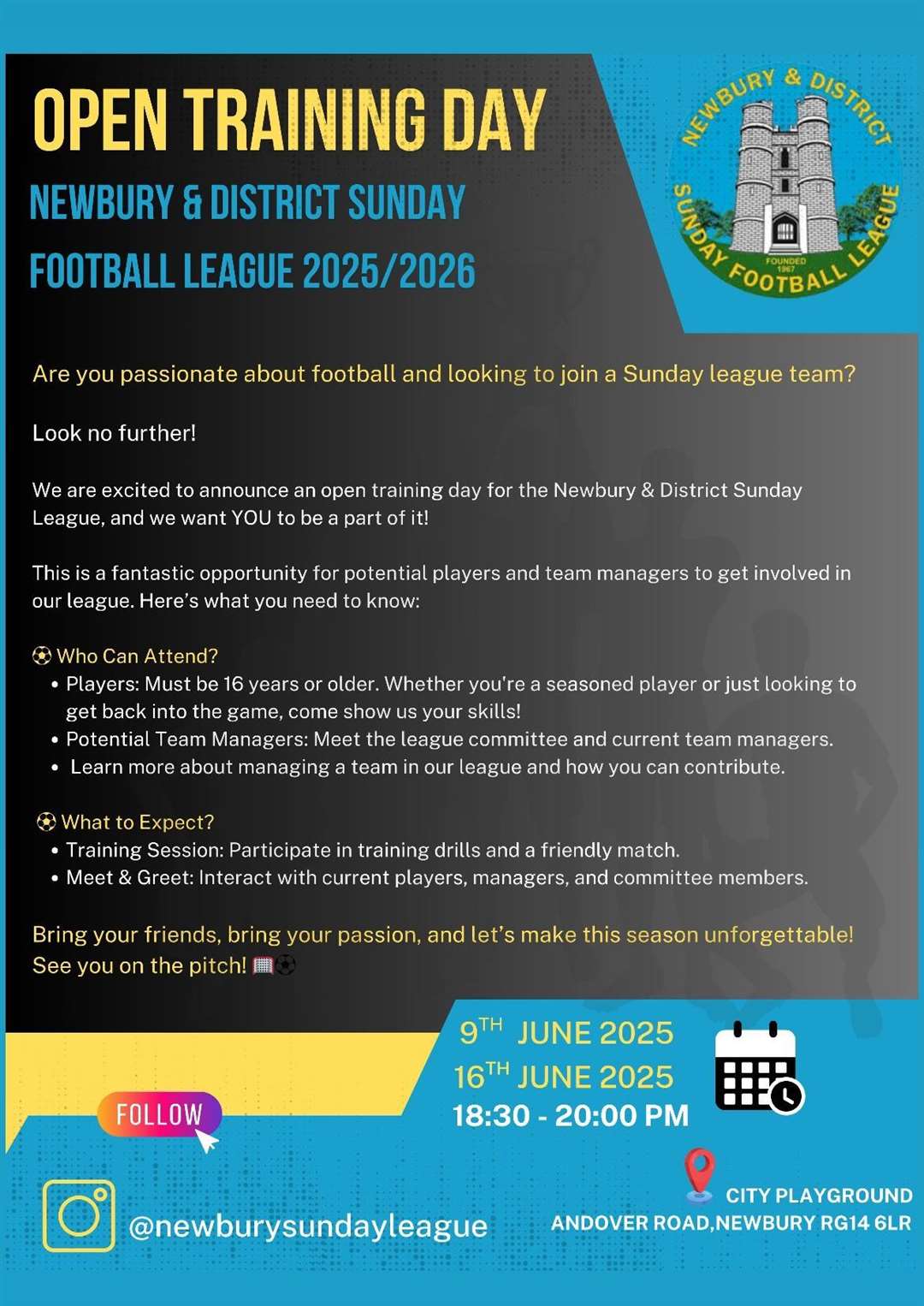 Newbury Sunday League is holding open training days