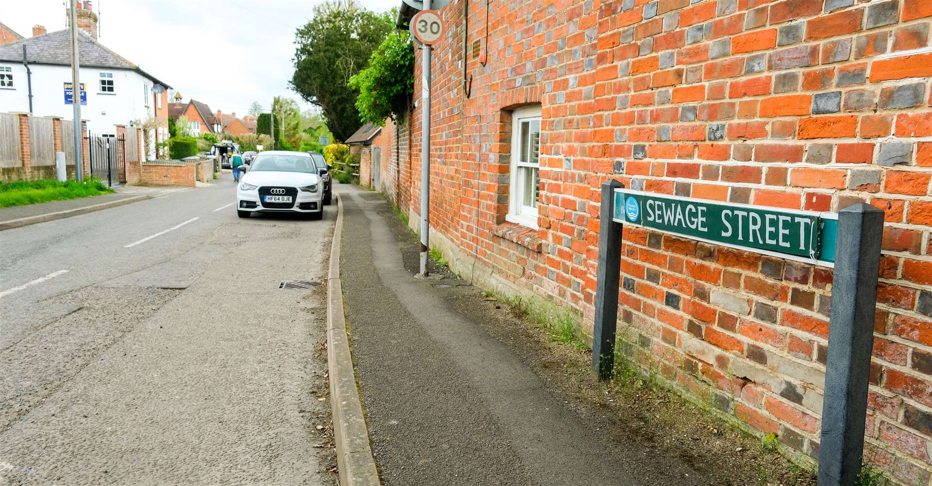 Water Street, briefly renamed ‘Sewage Street’ by anonymous artists, in Hampstead Norreys