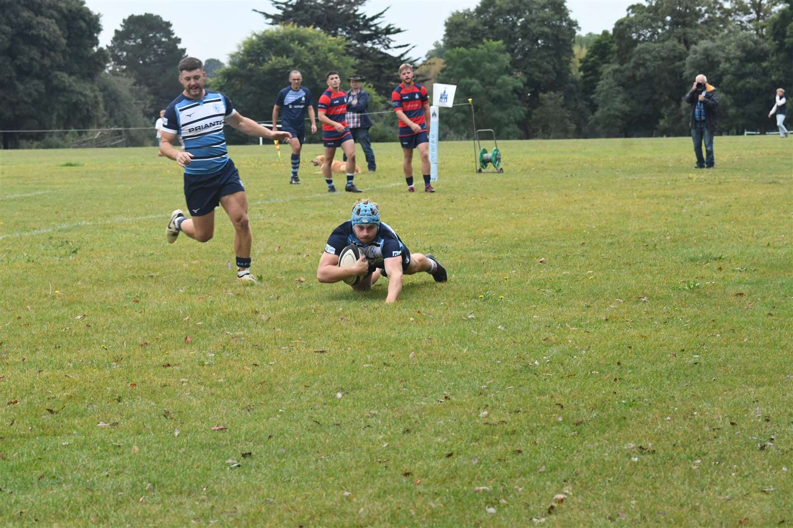 Newbury Blues' hooker Harry Waye-Branch scores their first try of the season - Photo: Peter Branch