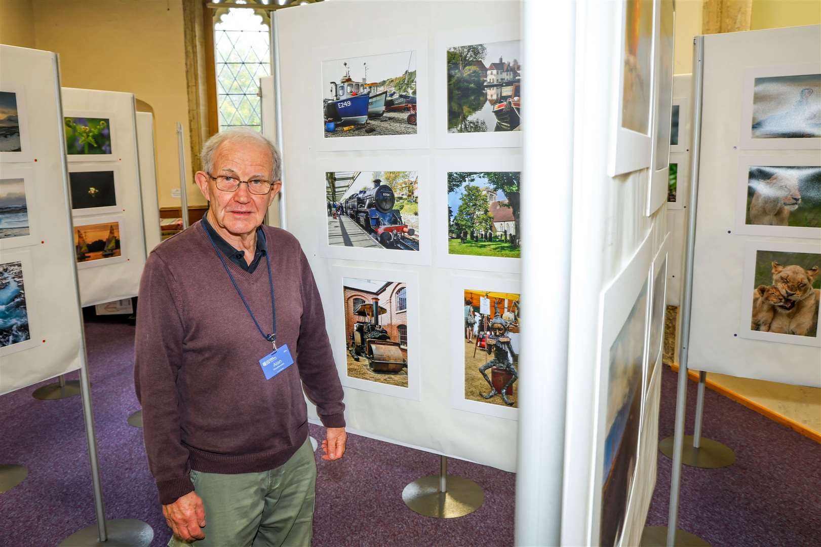 Alan Woolfenden with his work at Thatcham Photographic Club Exhibition