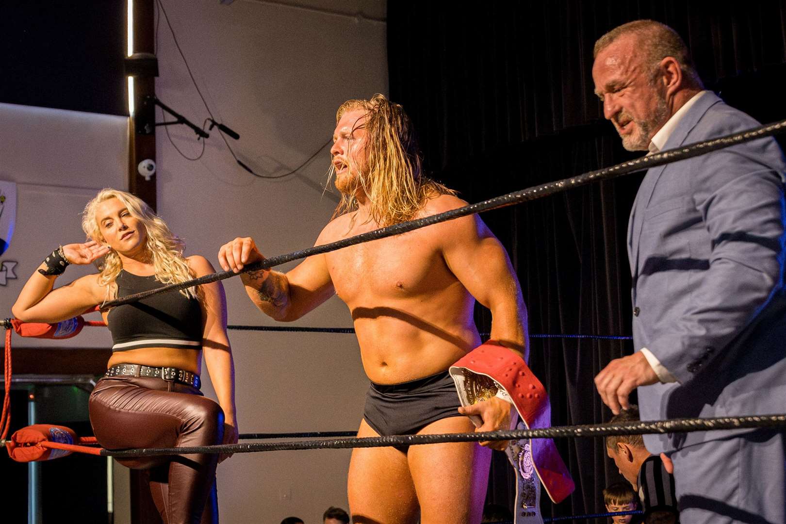 LA Taylor, Chris Bronson and Doug Williams at British Kingdom Pro Wrestling event in Thatcham - Photo: Emma Meek