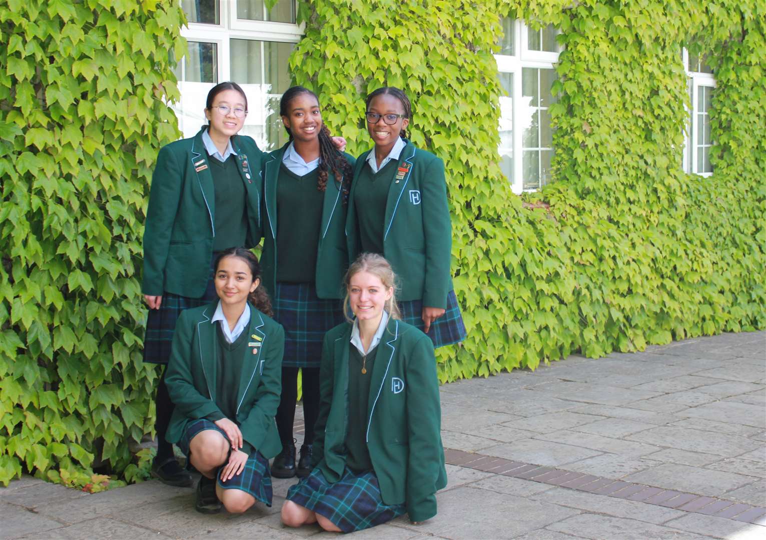 Pupils celebrating their GCSE results at Downe House in Cold Ash