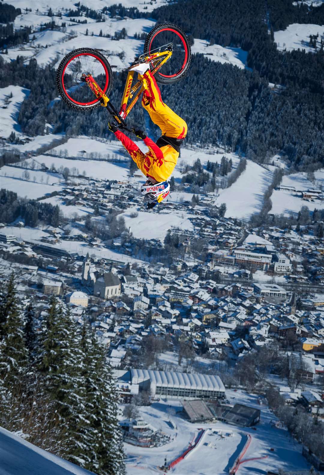 Fabio Wibmer performs at the Streif in Kitzbuehel, Austria on January 13, 2024. // Philip Platzer / Red Bull Content Pool