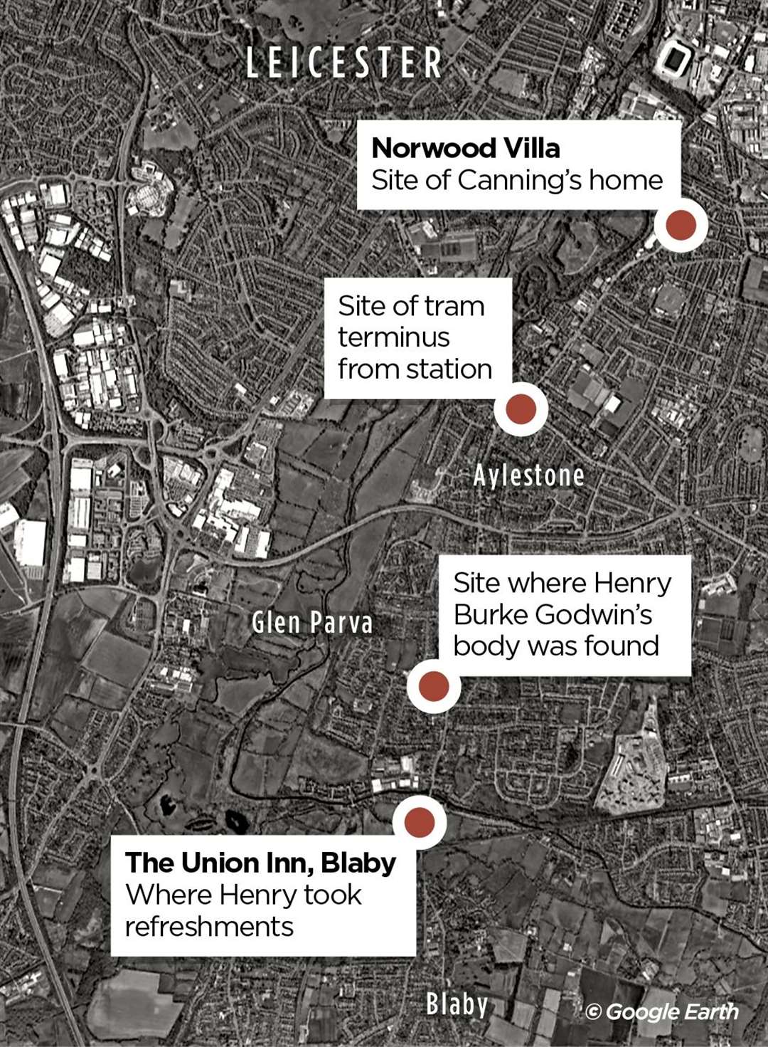 Map of the key locations connected to Henry's death