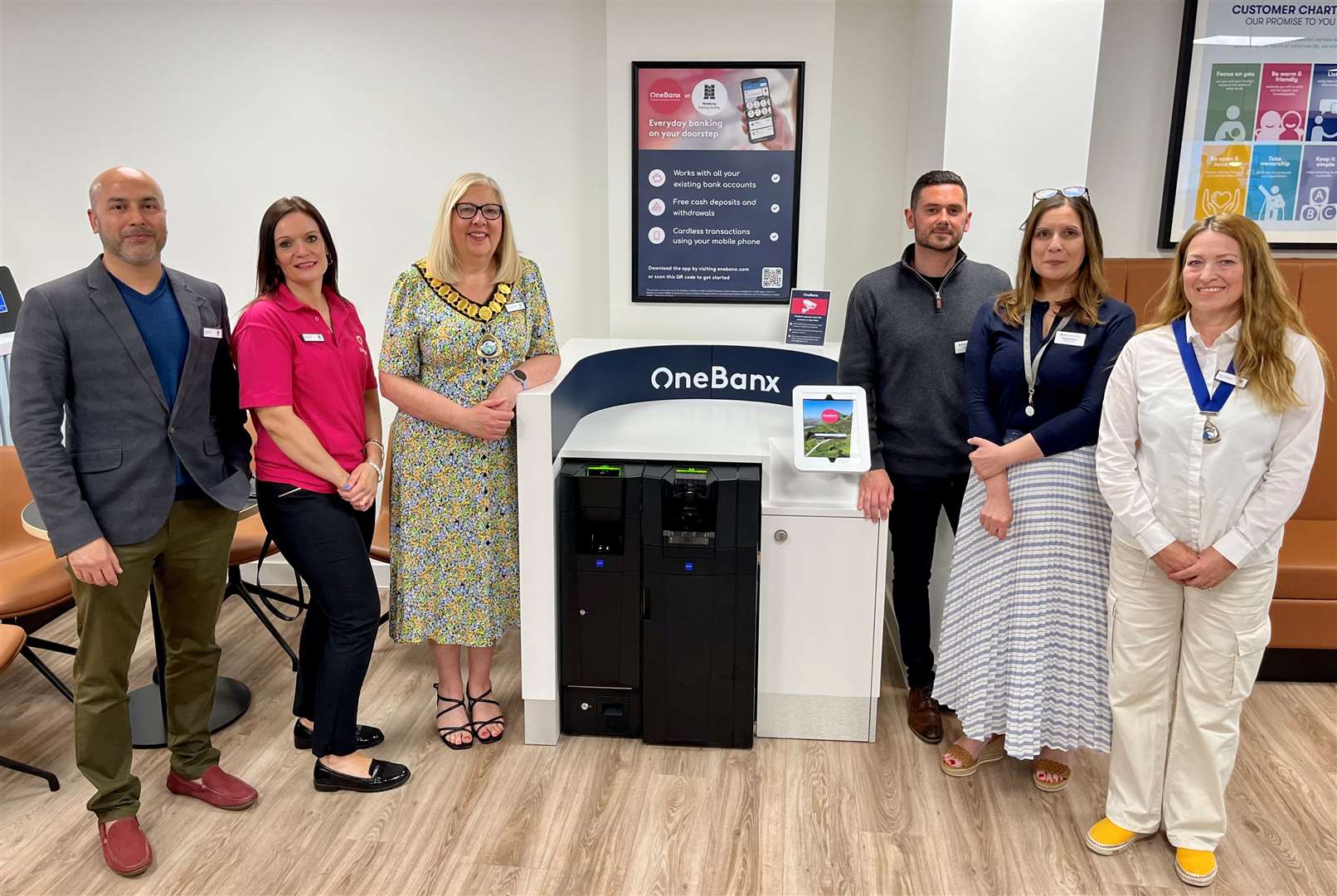 Javed Anjum, Angela Finlay, Mayor of Thatcham Suzanne Adamantos, NBS Director of Proposition and Distribution Dean Scott, Phillippa Cardno and Deputy Mayor of Thatcham Petra Pemberton