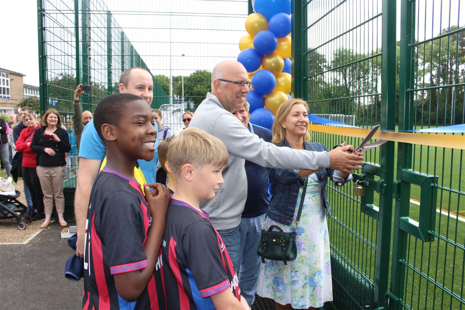 The cutting of the ribbon at the opening ceremony of the new 3G pitch at The Hurst School in Tadley