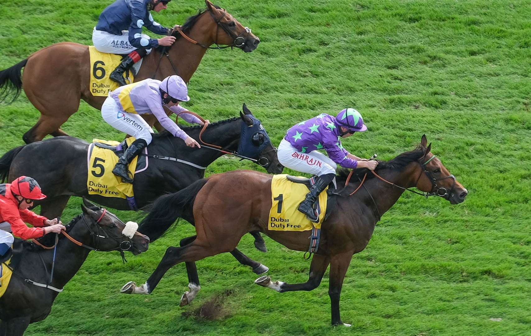 Tom Marquand takes the lead on Hurricane Ivor during the Dubai International Airport World Trophy at Newbury on September 18, 2021