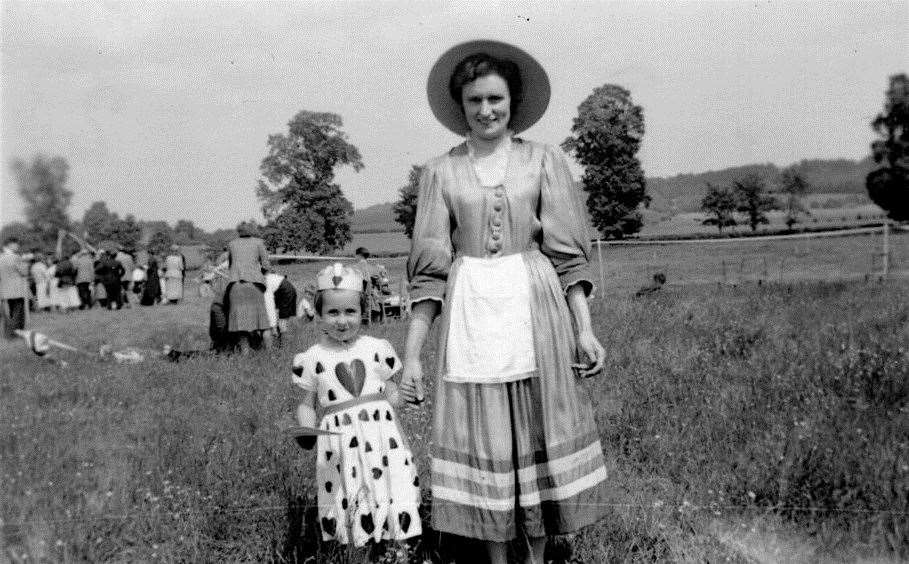 Pauline Ayre (née Cusack) dressed as the Queen of Hearts at age five. Credit: Pauline Ayre
