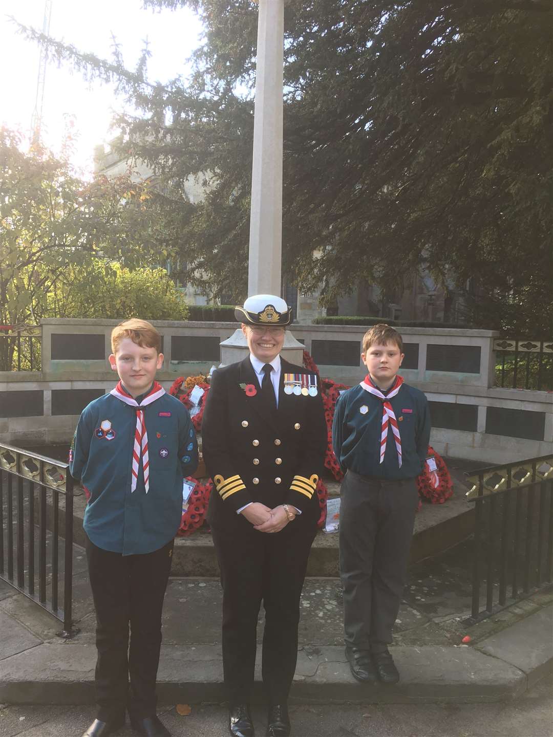 Mrs Ottley with her two nephews on Remembrance Day in Newbury
