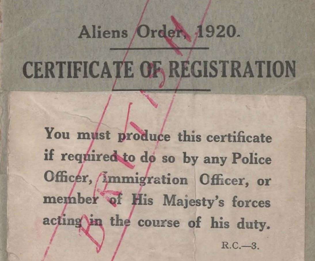 British Certificate of Registration issued to foreign 'aliens' during the war. Credit: Eric Rein