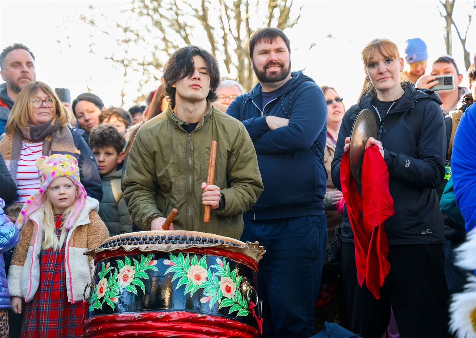 Performers entertain crowds outside the Kingsland Centre