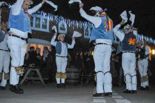 Icknield Way Morris at The Bell's wassail, picture Geoff Fletcher