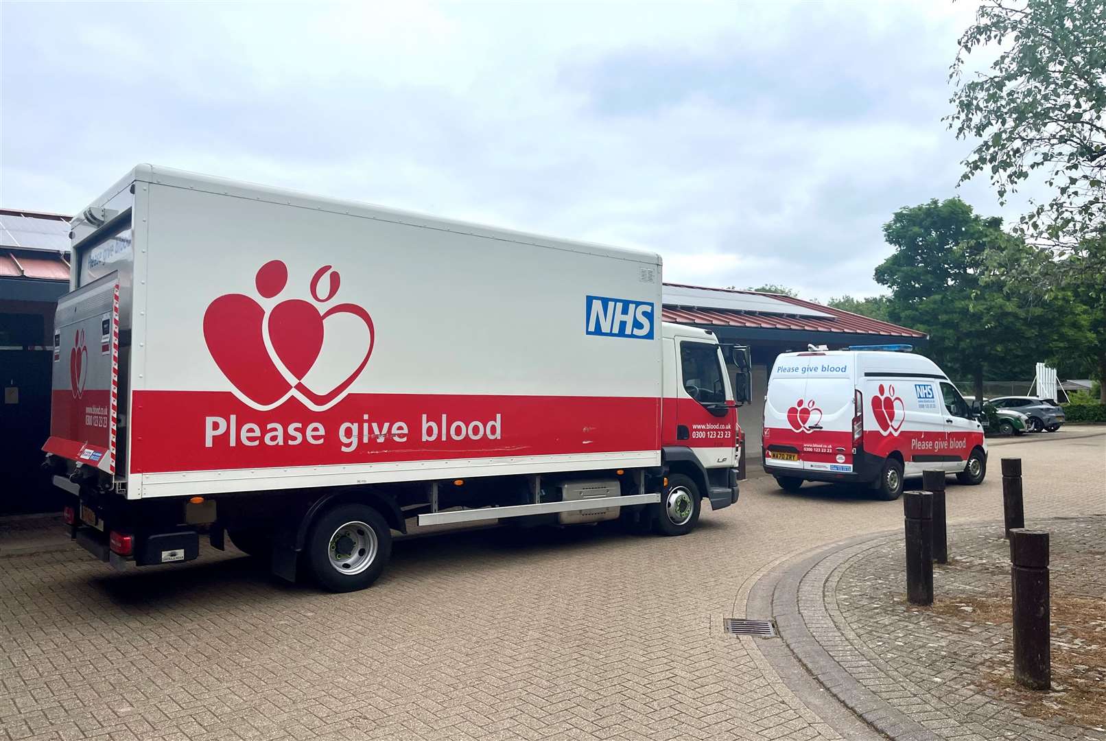 Vehicles ready to transport blood from The Fieldgate Centre