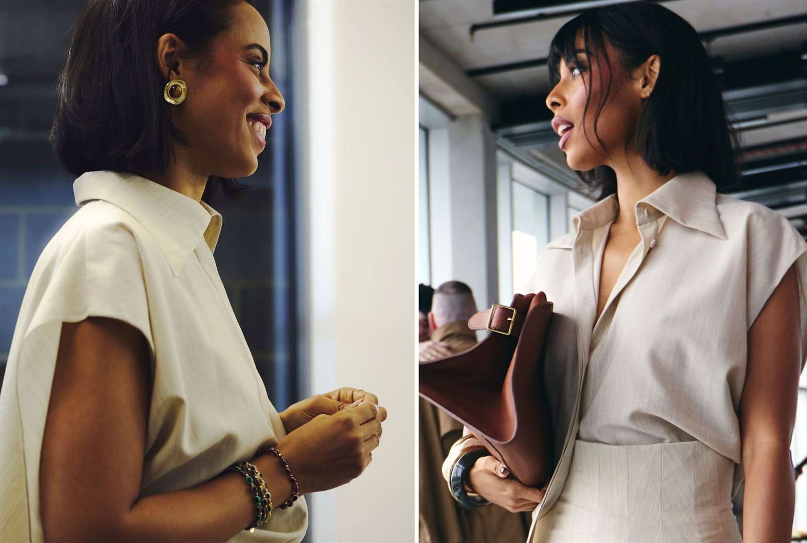 Rochelle Humes at the Roksanda show, showcasing an outfit from the designer’s extensive archive that has been renewed with Dylon Detergent Image: Dylon x ROKSANDA / Cover Images