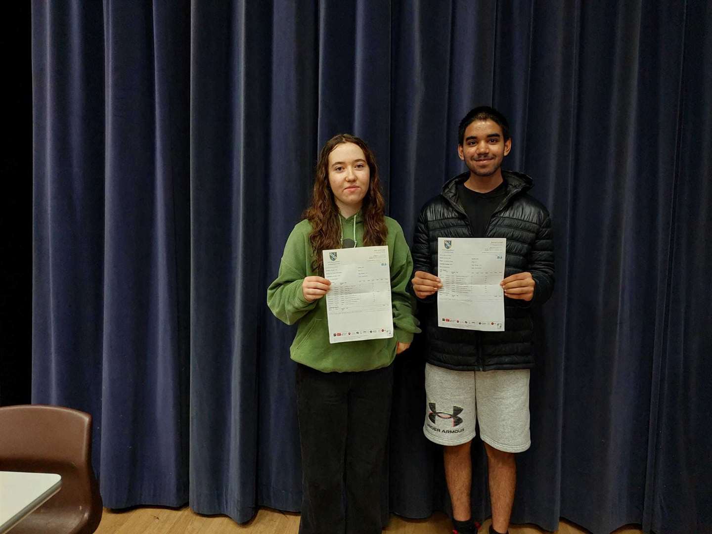 Erin O' Donoghue and Jay Parmar at Kennet School's GCSE results day