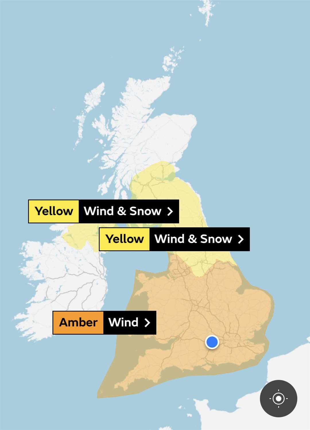Met Office map shows the area under an amber warning on Friday