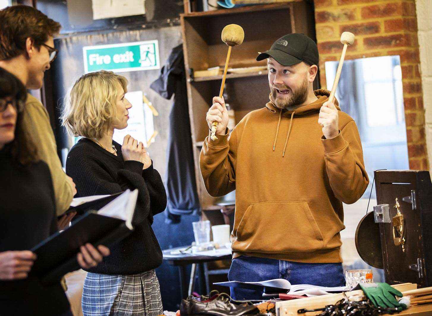 Spike rehearsals, George Kemp, Ellie Morris and Jeremy Lloyd, Pamela Raith Photography