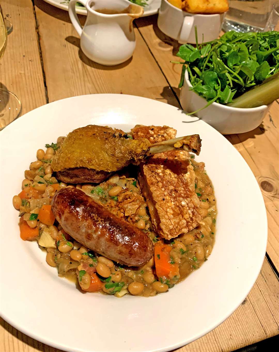 The confit duck, pork belly, garlic sausage and white bean cassoulet won the day