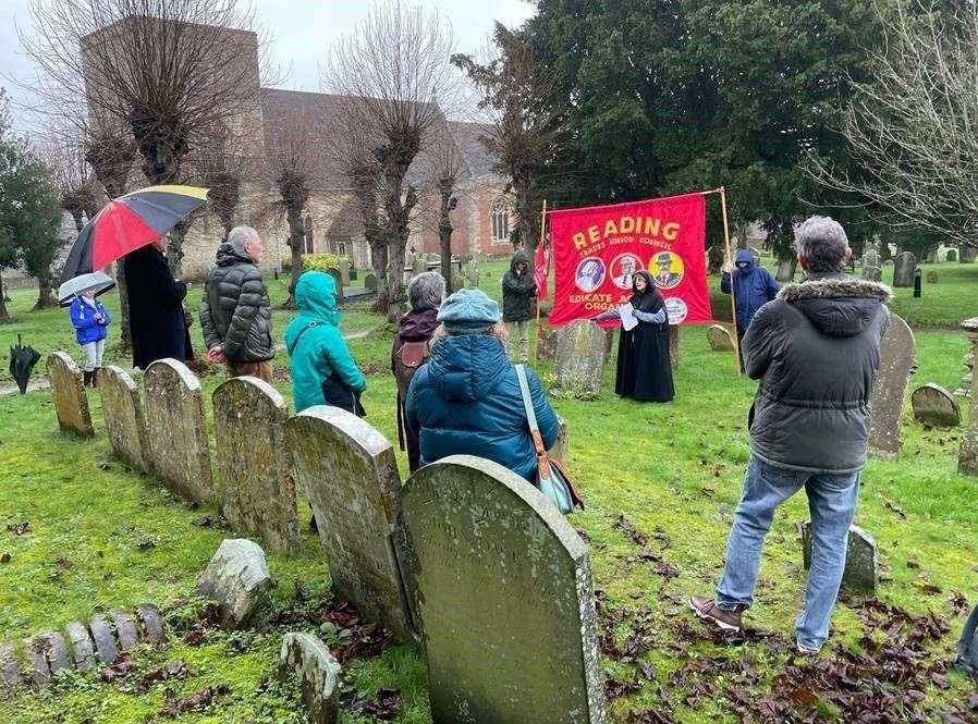 People gather at Kintbury churchyard to pay their respects at the grave of William Winterbourn.