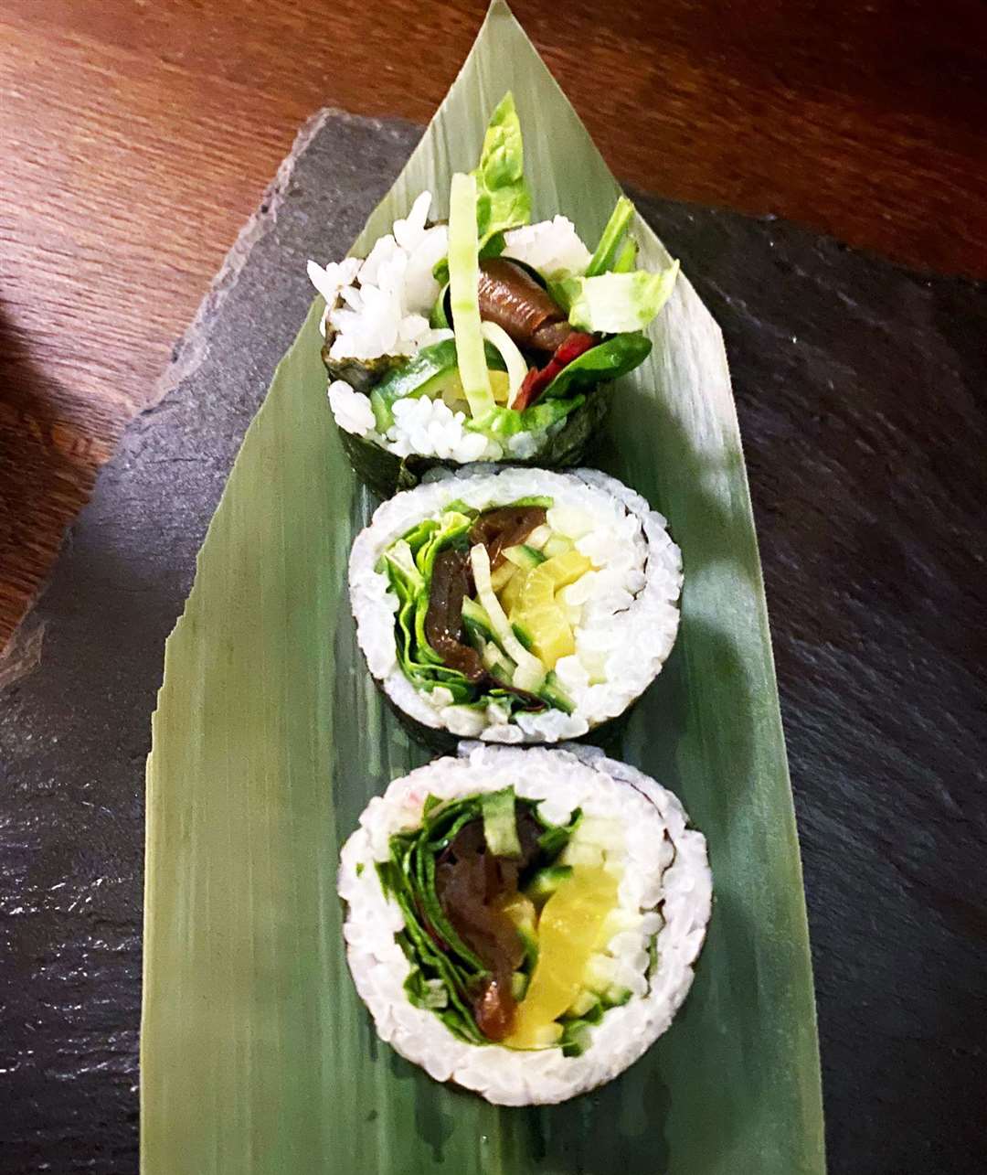 Garden rolls (mixed leaves, sweet tofu and Japanese pickled radish, £8)