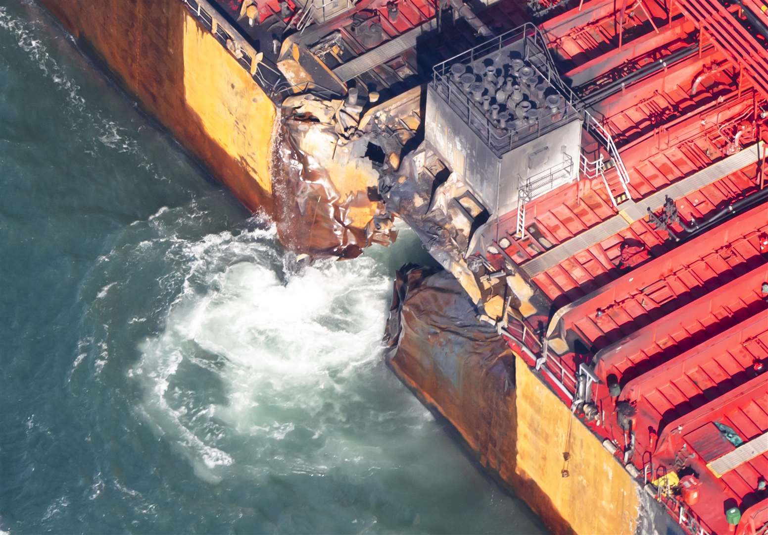 The MV Stena Immaculate oil tanker at anchor in the Humber Estuary following the collision (Danny Lawson/PA)