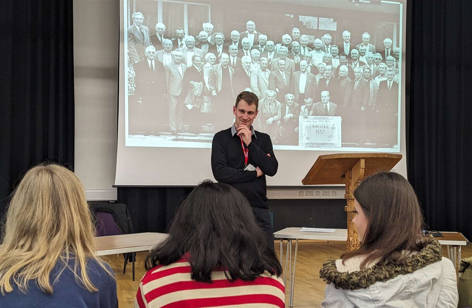 NWN reporter Mirek Gosney speaking to St Bart's sixth formers about filmmaking. Credit: Laura Wrzesinski