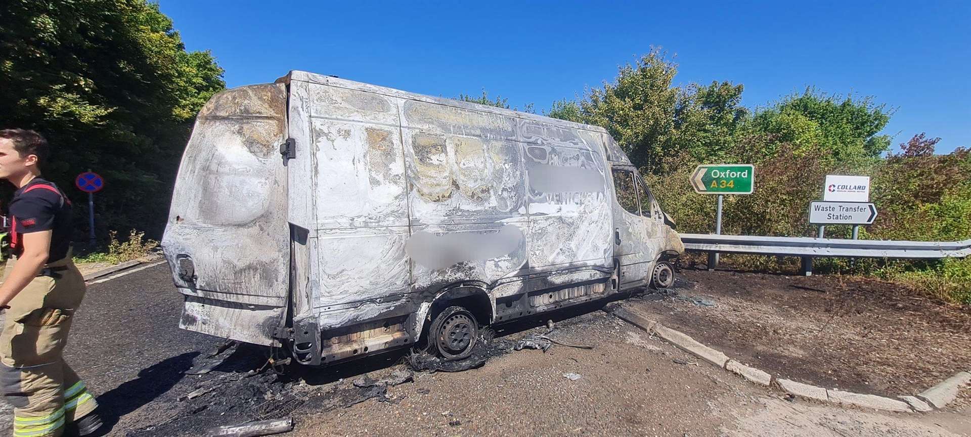 The burnt out van on the A34 Picture Newbury Fire Station