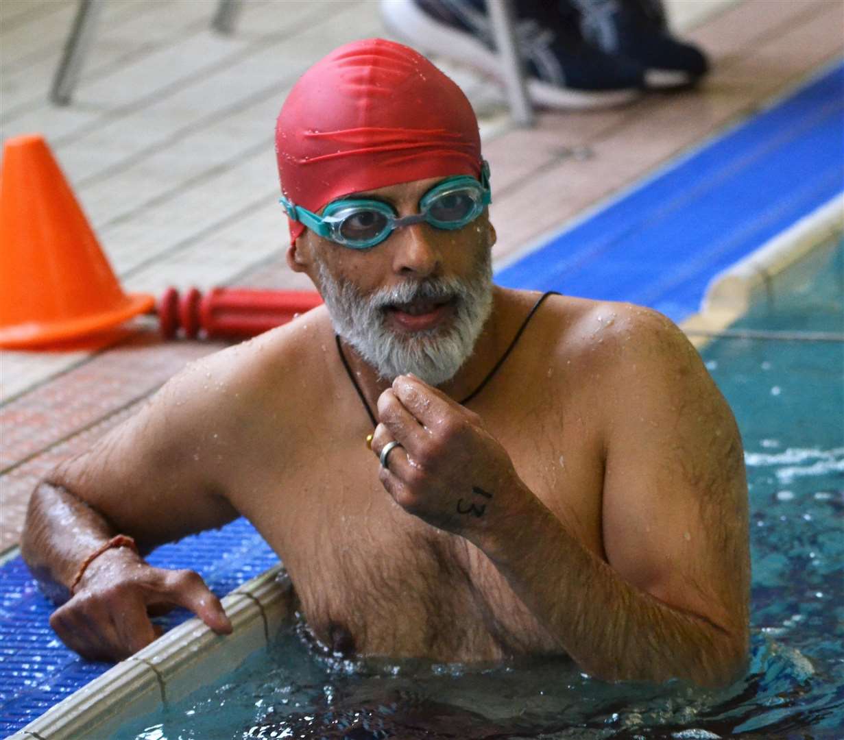 Competitors swam 300 metres – 12 lengths of the pool