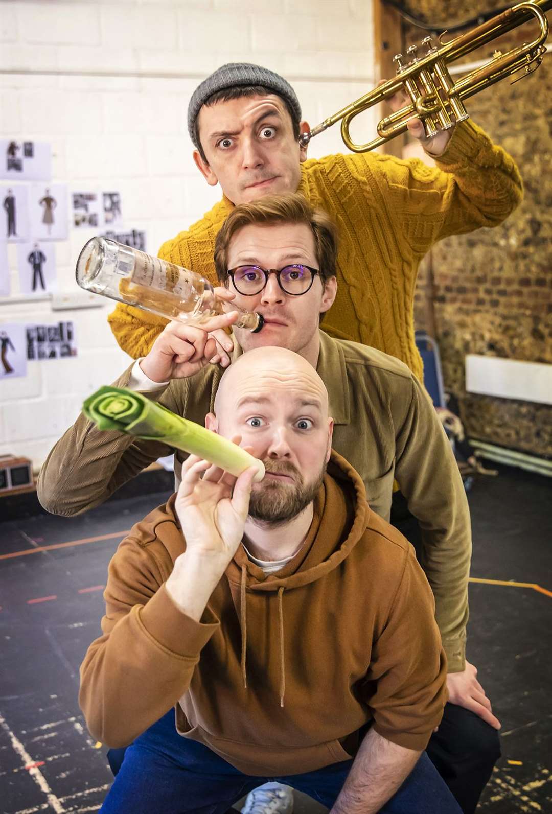 Spike rehearsals, (top to bottom) John Dagleish, George Kemp and Jeremy Lloyd, Pamela Raith Photography