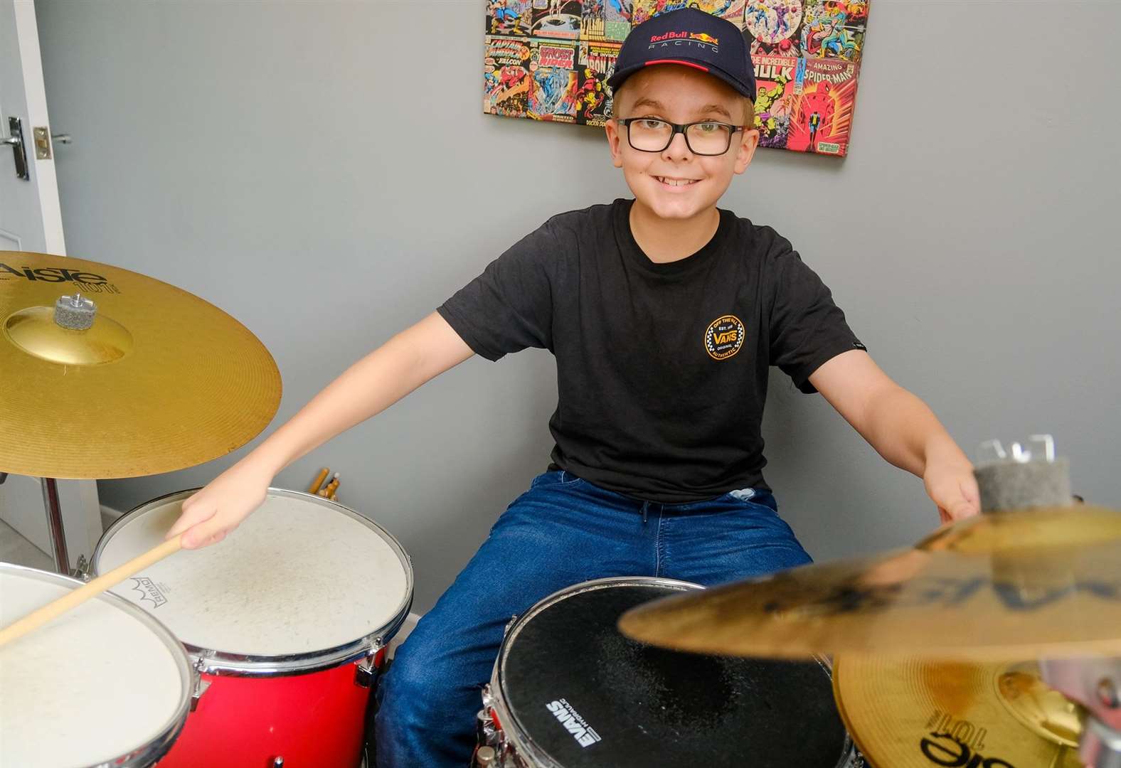 12-year-old drummer Alfie Graham passed his grade 8 drum kit exam earlier this month