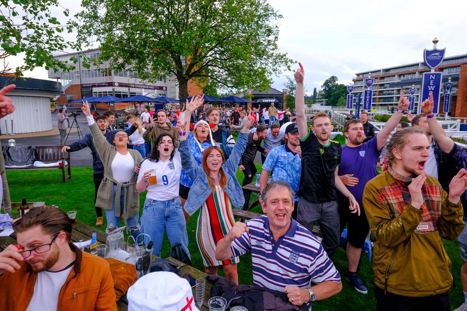 England fans watch the game at Newbury Racecourse.Ref: 28-0921.. (49111995)