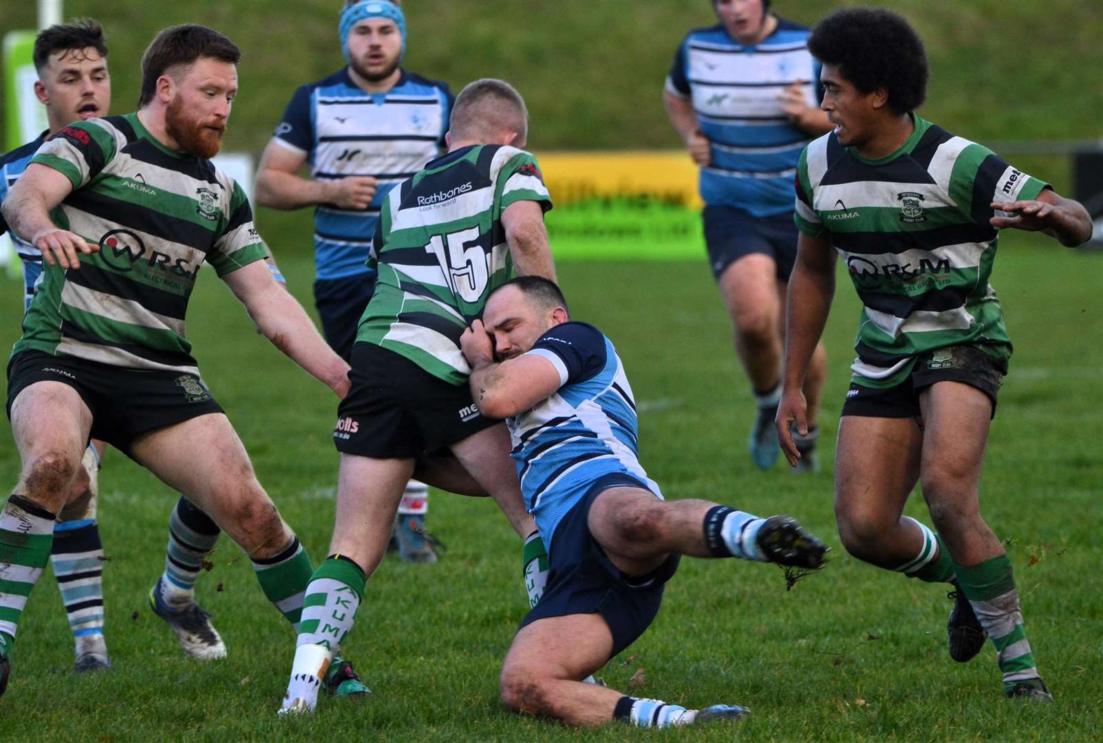 Skipper Dan Thorne holds on to Ethan Riley