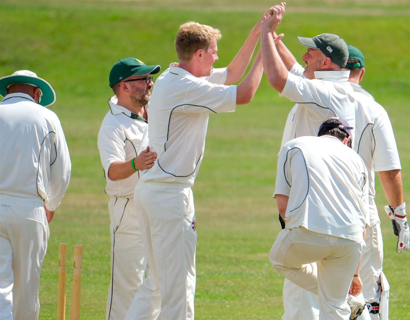 Donnington's Will Hamilton-Russell celebrates a wicket