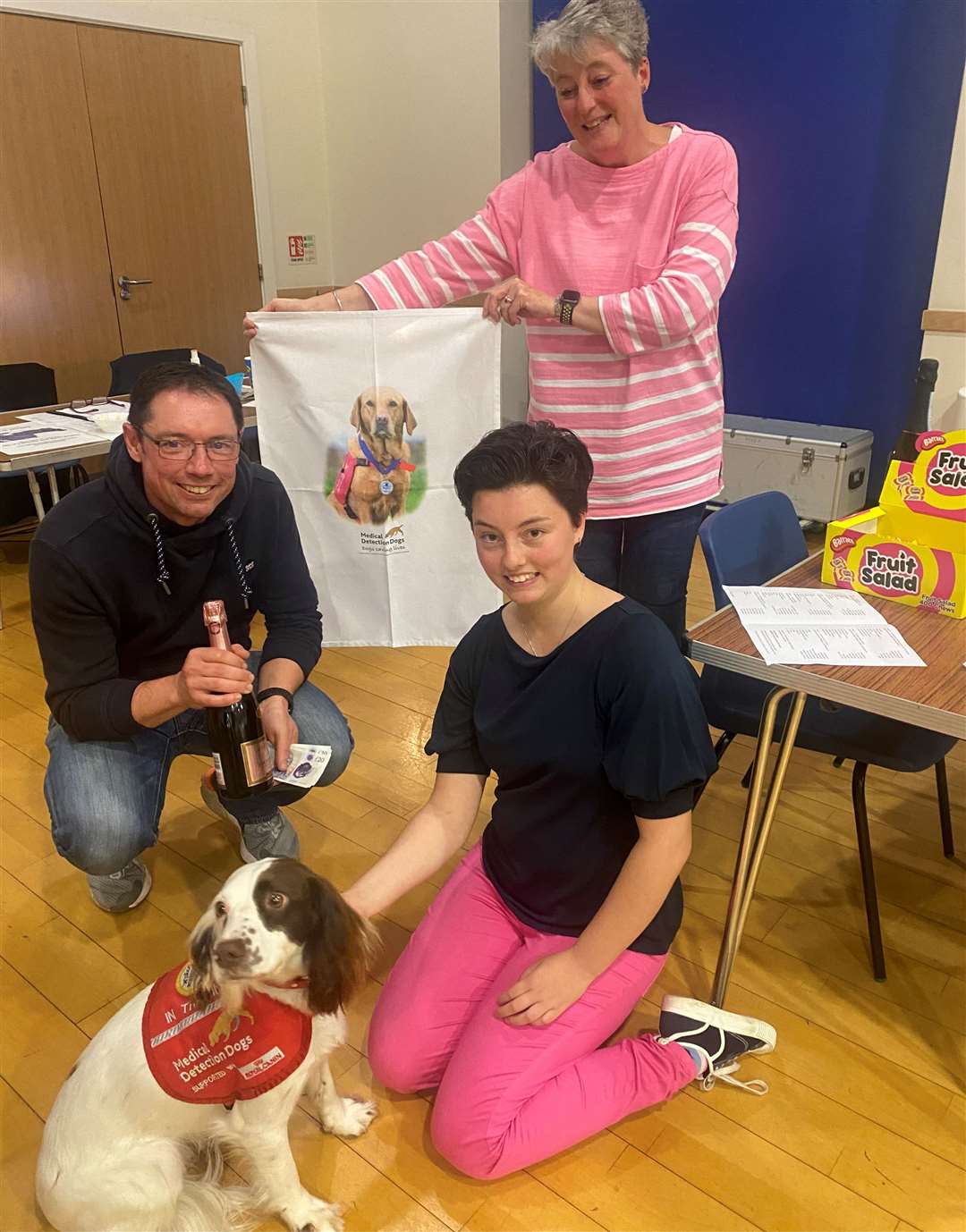 Operations manager at The Rowbarge, Stephen Butt, with organisers Stephanie and Harriet Molloy and Anna the dog