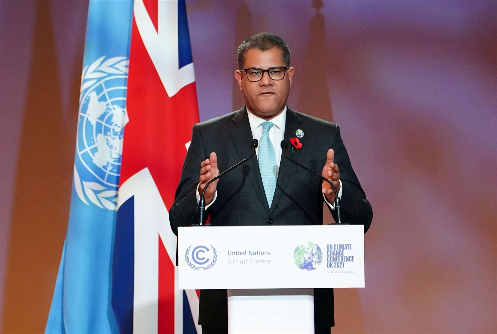Alok Sharma at COP26. Picture: Jane Barlow/PA)